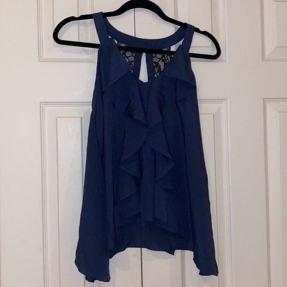BCBG Blue & Black Ruffle Lace  Sleeveless Blouse Size X Small - Picture 3 of 12